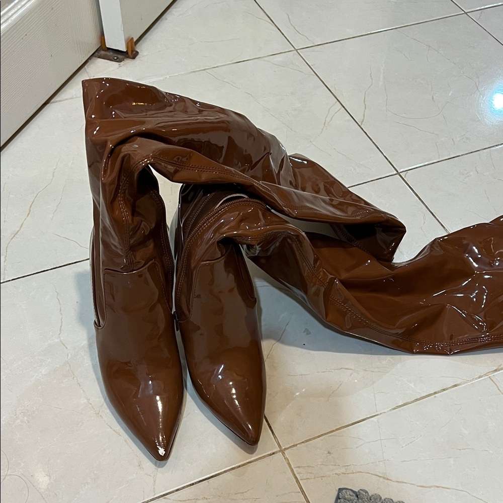Steve Madden Glossy Brown Over the Knee Boots